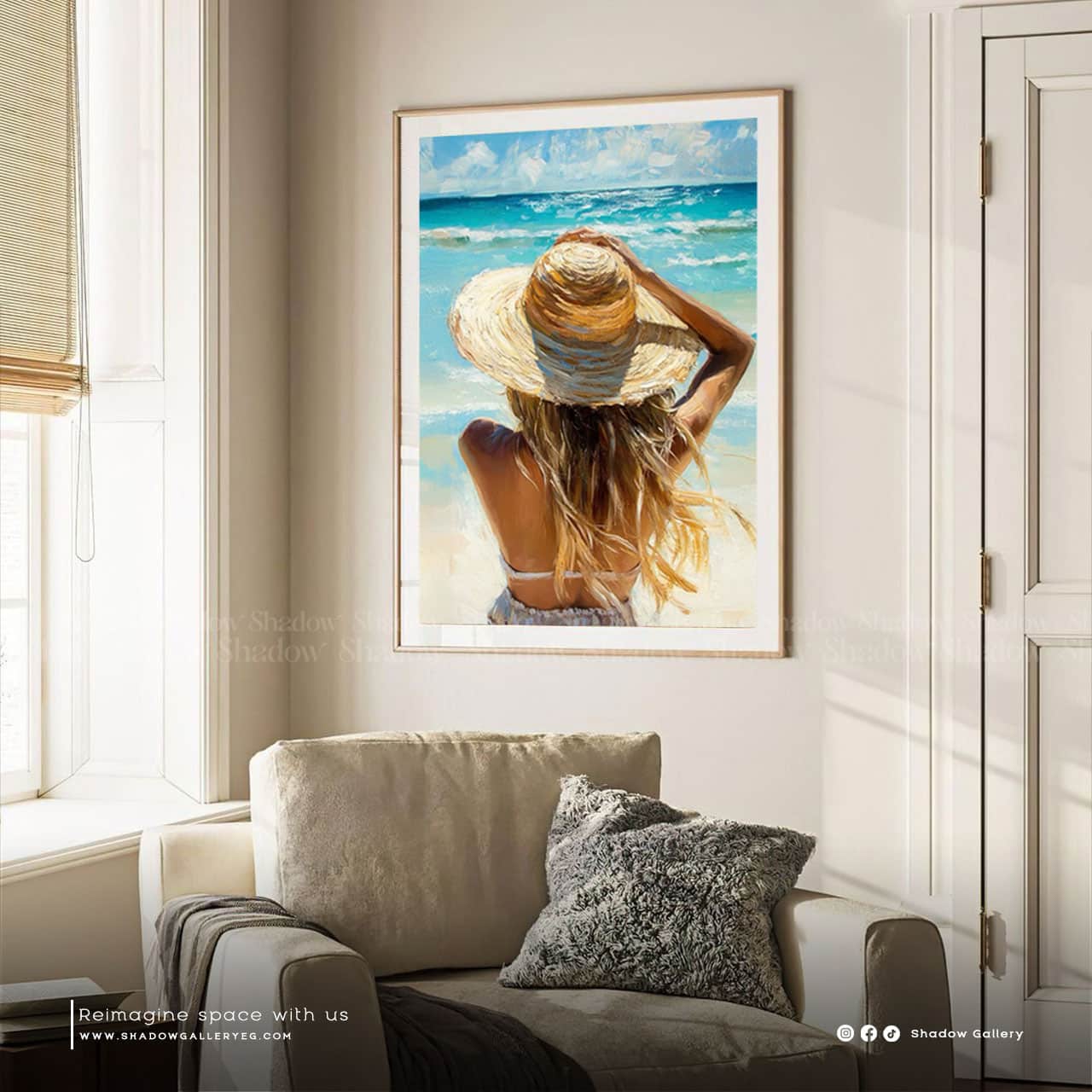 Coastal Cowgirl On The Beach Wall Art – close-up detail of frame and canvas texture