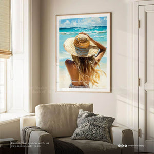Coastal Cowgirl On The Beach Wall Art – close-up detail of frame and canvas texture