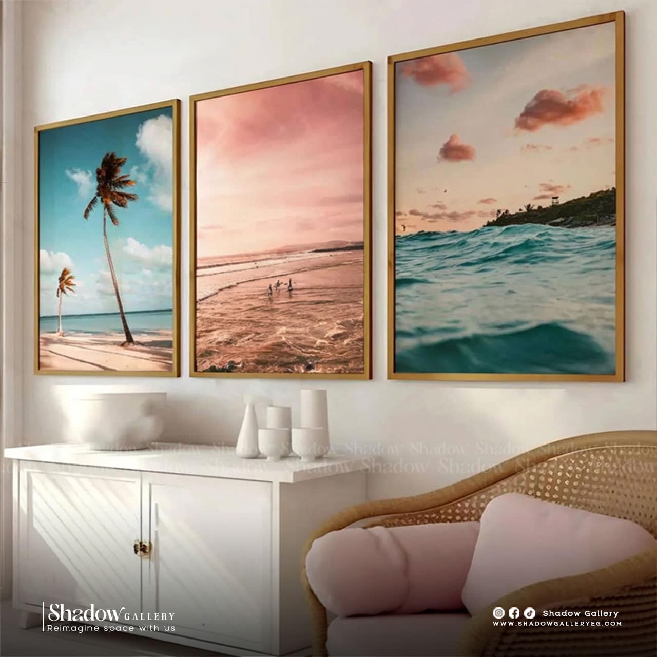 Summer Beach Palm Tree Print, Set of 3 – premium framed canvas wall art