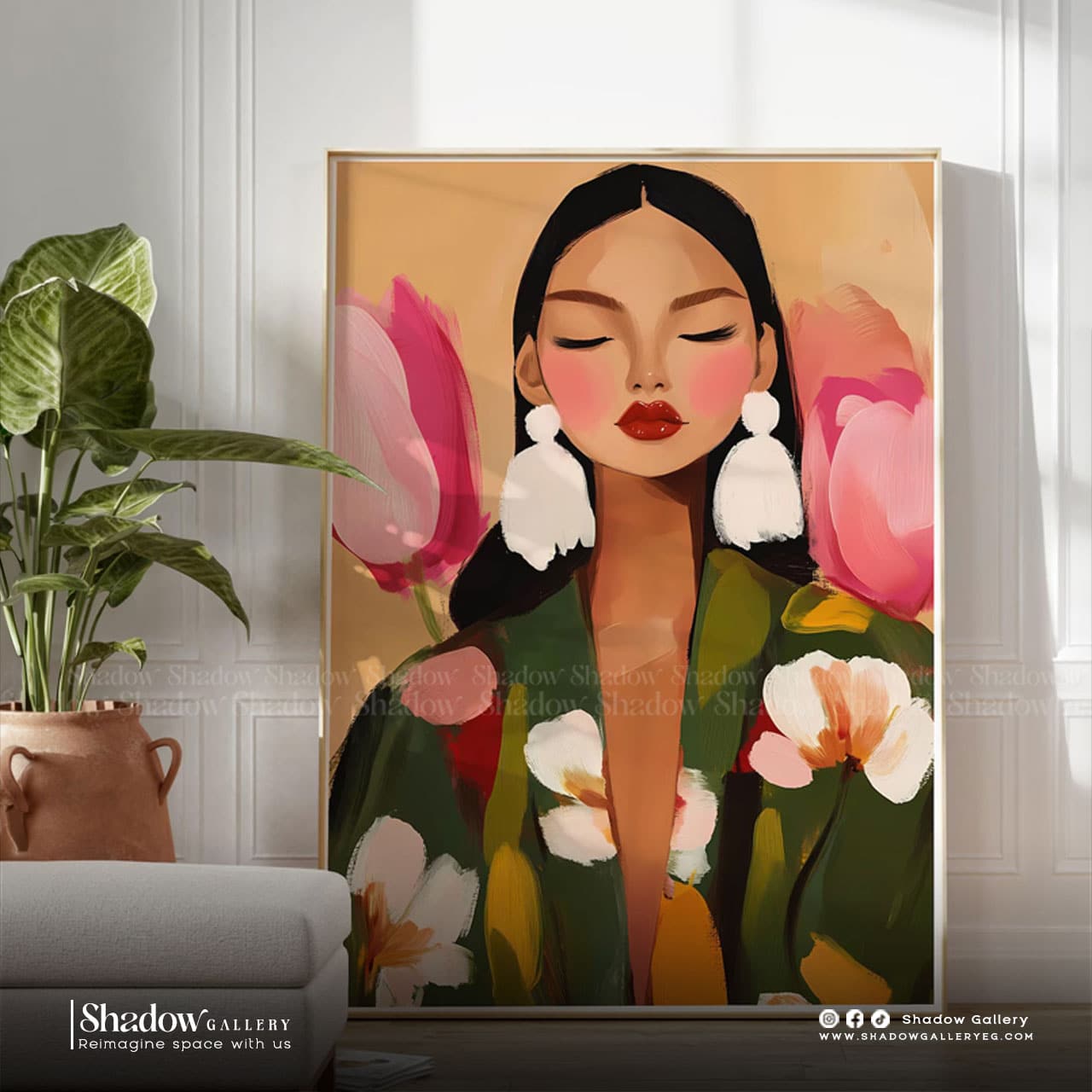 The Bloom Portrait - Vibrant Floral Woman Wall Art – premium framed canvas wall art