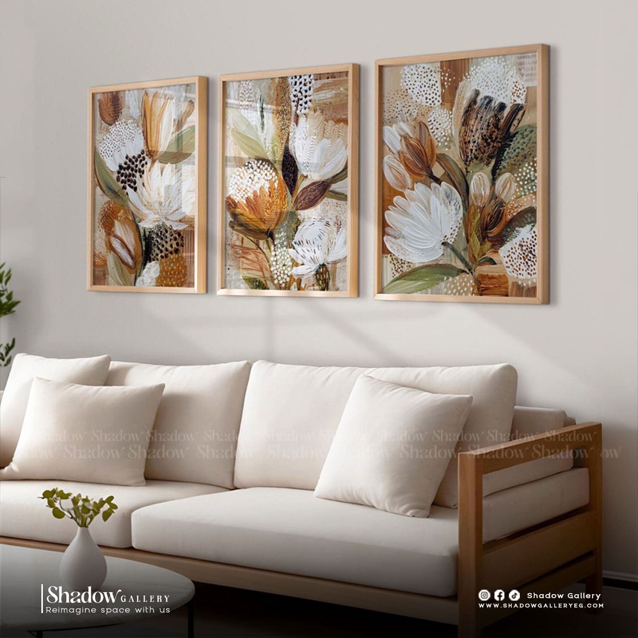 The Earthy Botanical Triptych - Set of 3 Abstract Floral – premium framed canvas wall art