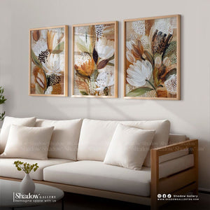 The Earthy Botanical Triptych - Set of 3 Abstract Floral – premium framed canvas wall art