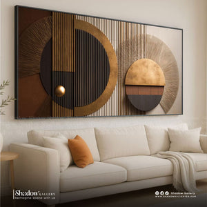 The Geometric Eclipse - Large 3D Wood Relief & Bronze Wall Art – premium framed canvas wall art