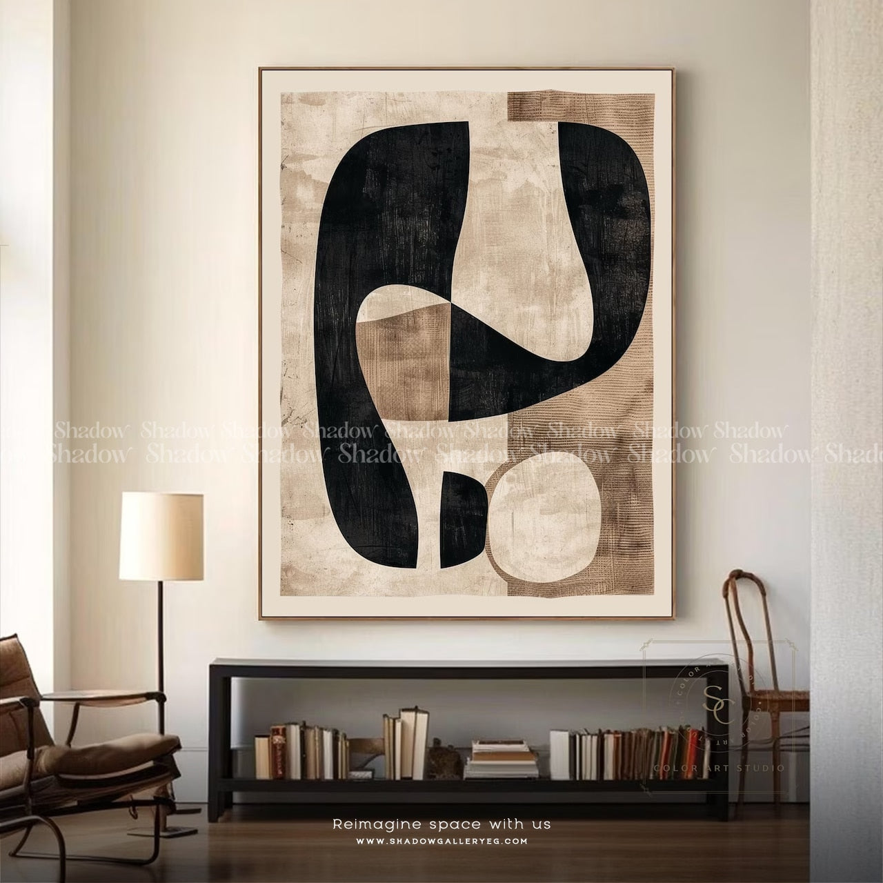 Large Beige Boho Painting Neutral Color – premium framed canvas wall art