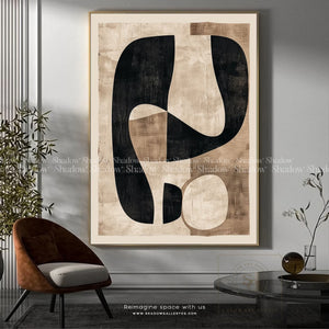 Large Beige Boho Painting Neutral Color – styled in a modern room setting
