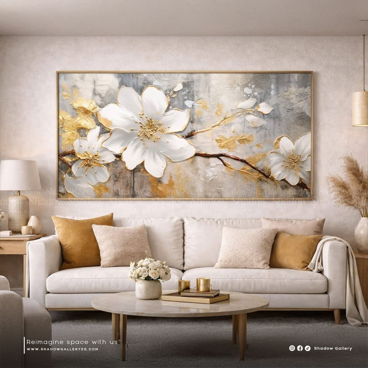 Abstract Golden Flowers Wall Art – premium framed canvas wall art