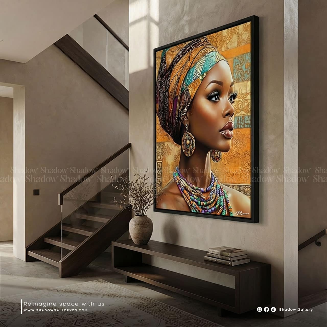 Golden Abstract African Woman Portrait Canvas | Shadow Gallery