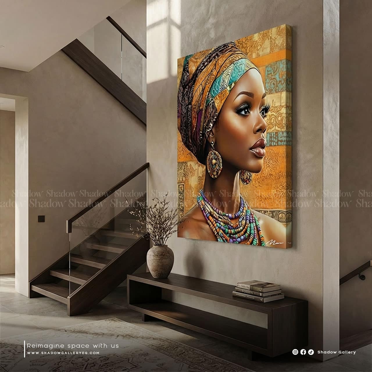 Golden Abstract African Woman Portrait Canvas | Shadow Gallery
