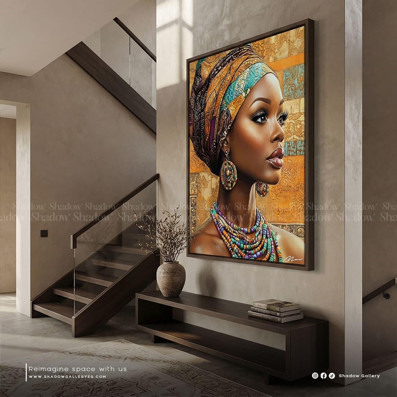 Golden Abstract African Woman Portrait Canvas | Shadow Gallery