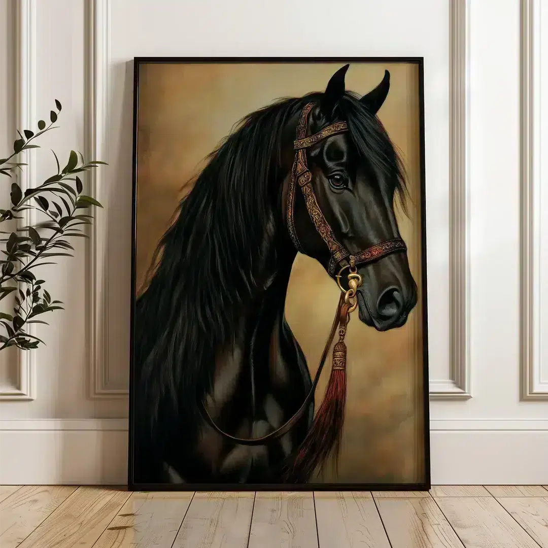 Elegant Black Horse Portrait Canvas Wall Art – premium framed canvas wall art