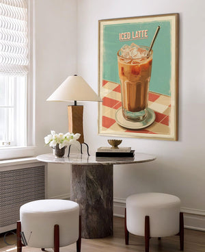 Coffee Iced Latte Poster Coffee Bar Print – close-up detail of frame and canvas texture