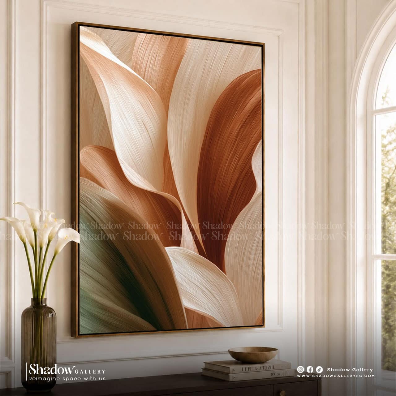 Abstract Textured Botanical Canvas Art – close-up detail of frame and canvas texture