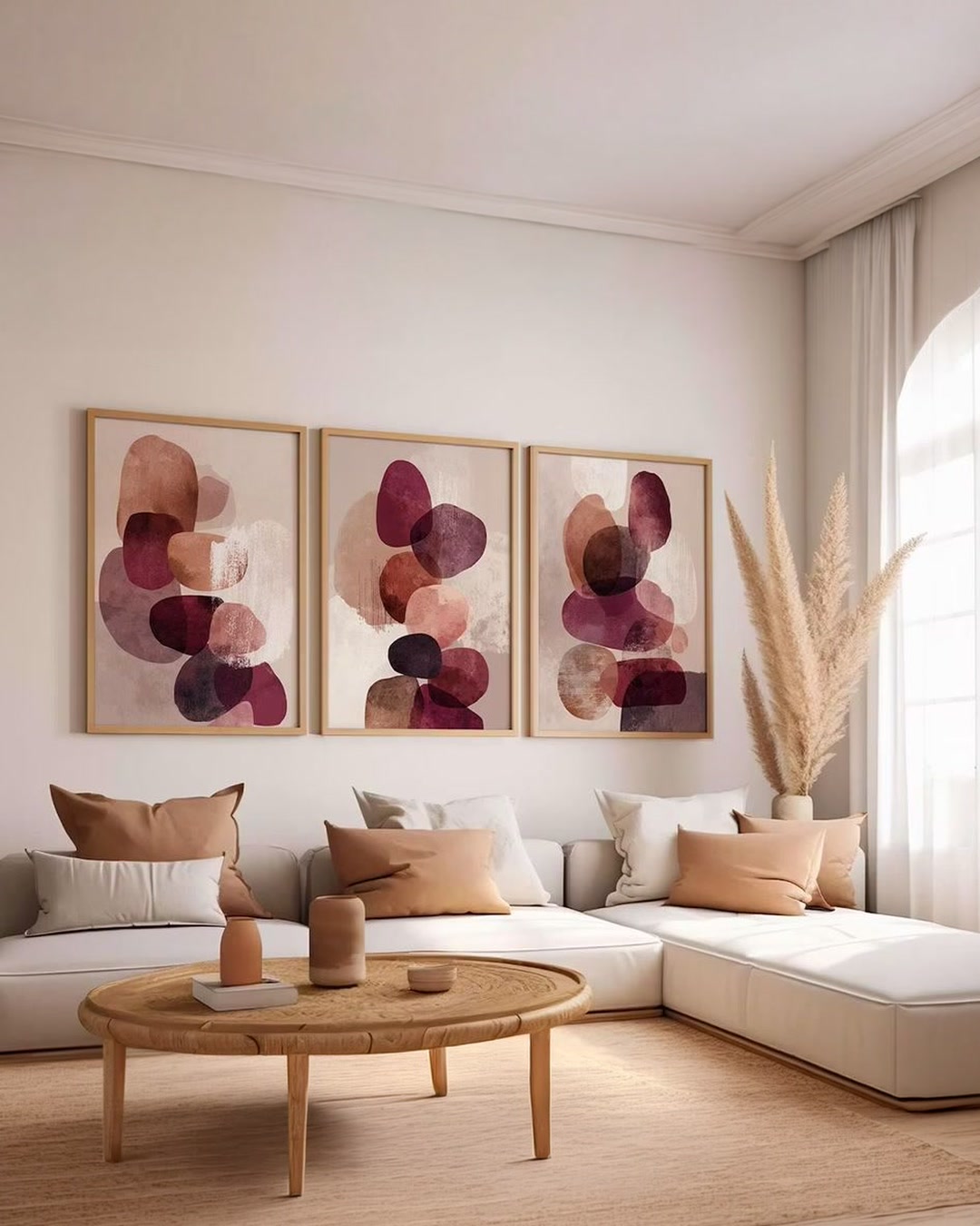 Abstract Burgundy Triptych Wall Art (3-Piece Set)