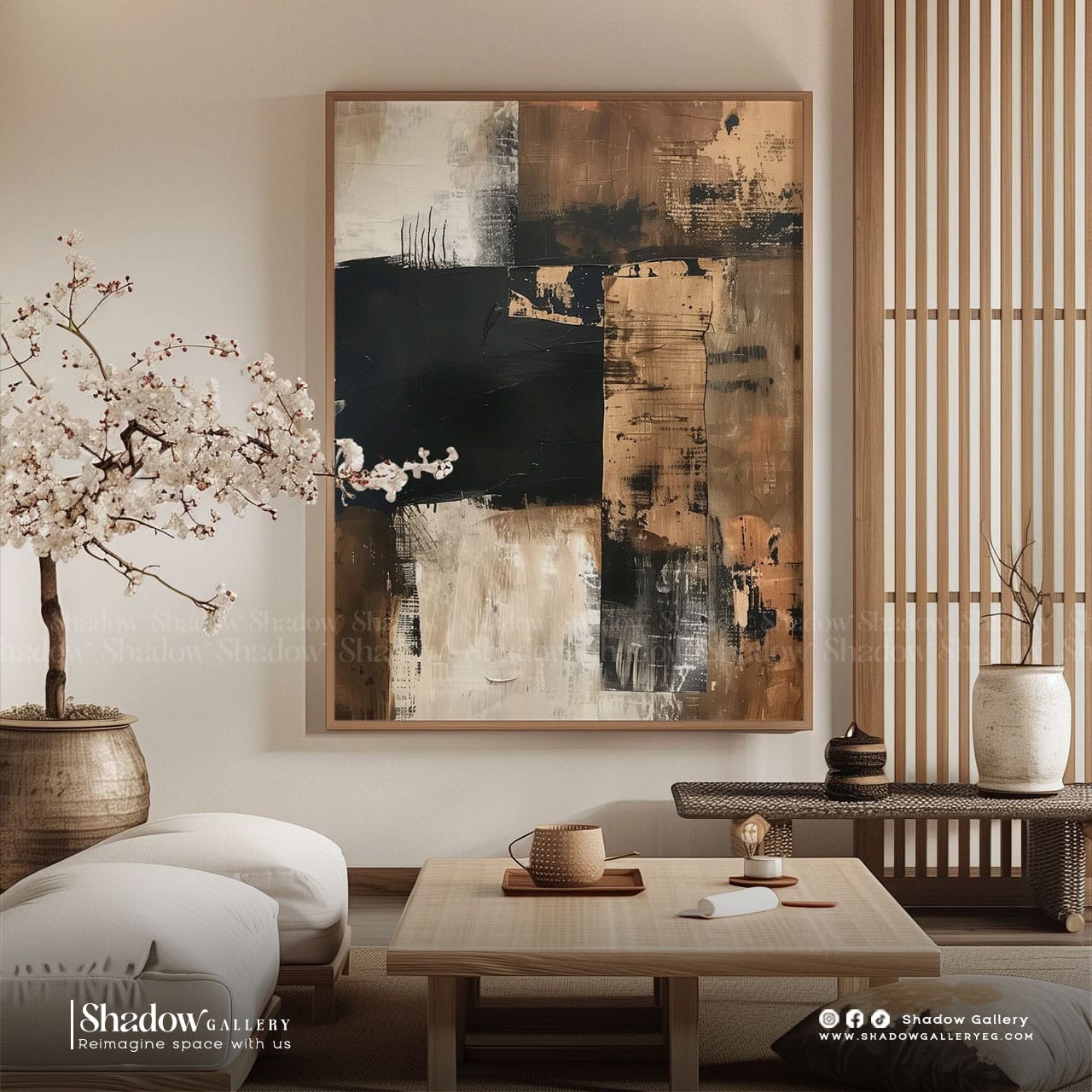 Wabi-Sabi Black & Gold Abstract Canvas Art – premium framed canvas wall art