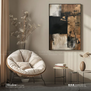 Wabi-Sabi Black & Gold Abstract Canvas Art – close-up detail of frame and canvas texture