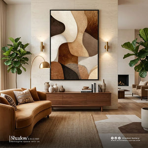 Abstract Earth Tone Geometric Canvas Art – close-up detail of frame and canvas texture