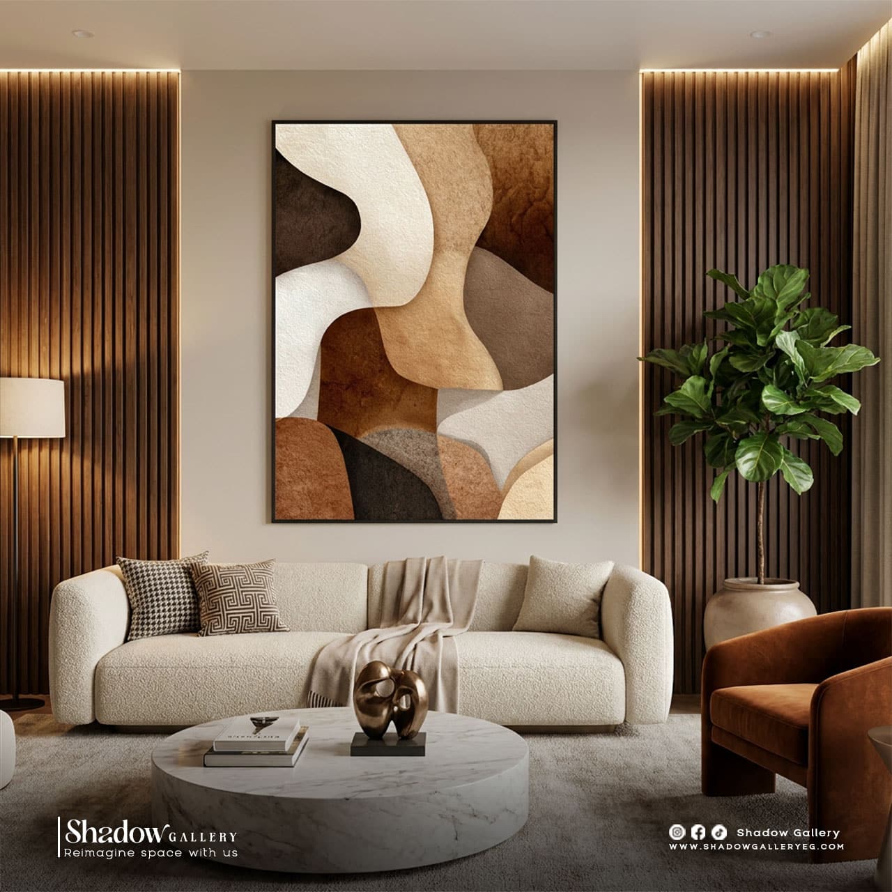 Abstract Earth Tone Geometric Canvas Art – styled in a modern room setting