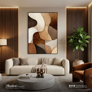 Abstract Earth Tone Geometric Canvas Art – styled in a modern room setting