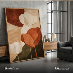 Modern Abstract Terracotta Floral Canvas Wall Art – styled in a modern room setting
