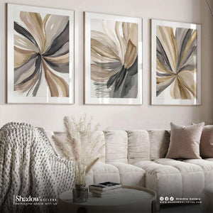 Neutral Abstract Triptych Wall Art (3-Piece Set) – close-up detail of frame and canvas texture