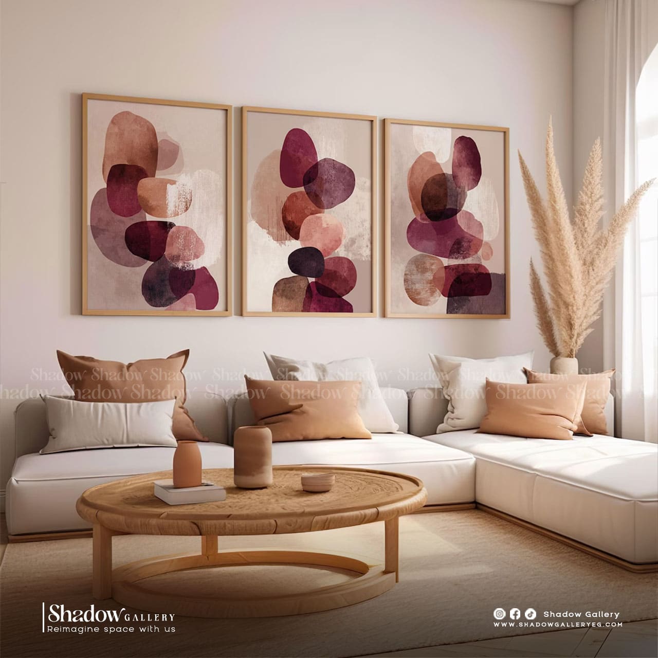 Abstract Burgundy Triptych Wall Art (3-Piece Set) – premium framed canvas wall art
