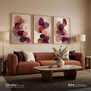 Abstract Burgundy Triptych Wall Art (3-Piece Set) – styled in a modern room setting