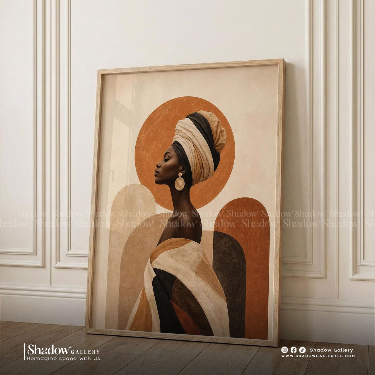 Afrocentric Black Woman Headwrap Canvas Art – close-up detail of frame and canvas texture