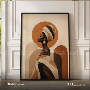 Afrocentric Black Woman Headwrap Canvas Art – styled in a modern room setting