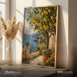 Amalfi Coast Lemon Tree Canvas Art – close-up detail of frame and canvas texture