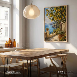 Amalfi Coast Lemon Tree Canvas Art – styled in a modern room setting