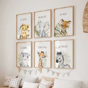 Safari Animal Wall Art Set Six Frames – close-up detail of frame and canvas texture
