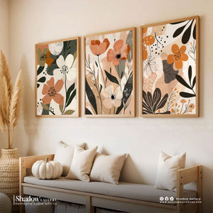 Boho Botanical Triptych Wall Art (3-Piece Set) – close-up detail of frame and canvas texture