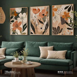 Boho Botanical Triptych Wall Art (3-Piece Set) – styled in a modern room setting