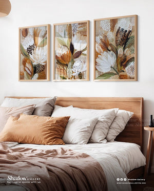 The Earthy Botanical Triptych - Set of 3 Abstract Floral – styled in a modern room setting
