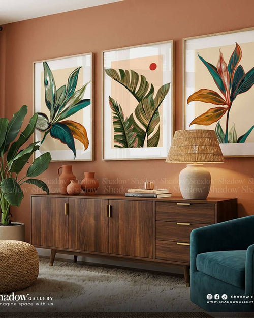 Colorful Tropical Leaves Wall Art (3-Piece Set) | Shadow Gallery