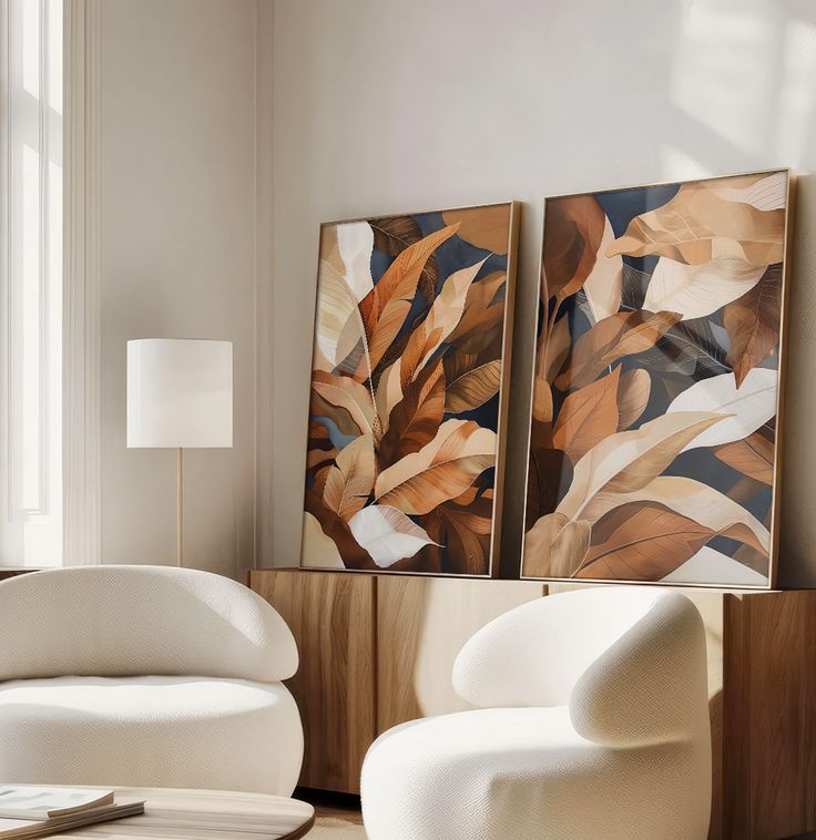 Earthy Dry Leaves Set of 2 – premium framed canvas wall art
