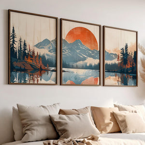 Mountain Landscape Lake Sun 3 Piece Set – premium framed canvas wall art