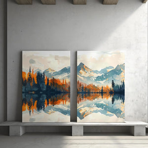 Mountain and Lake Panoramic View – styled in a modern room setting