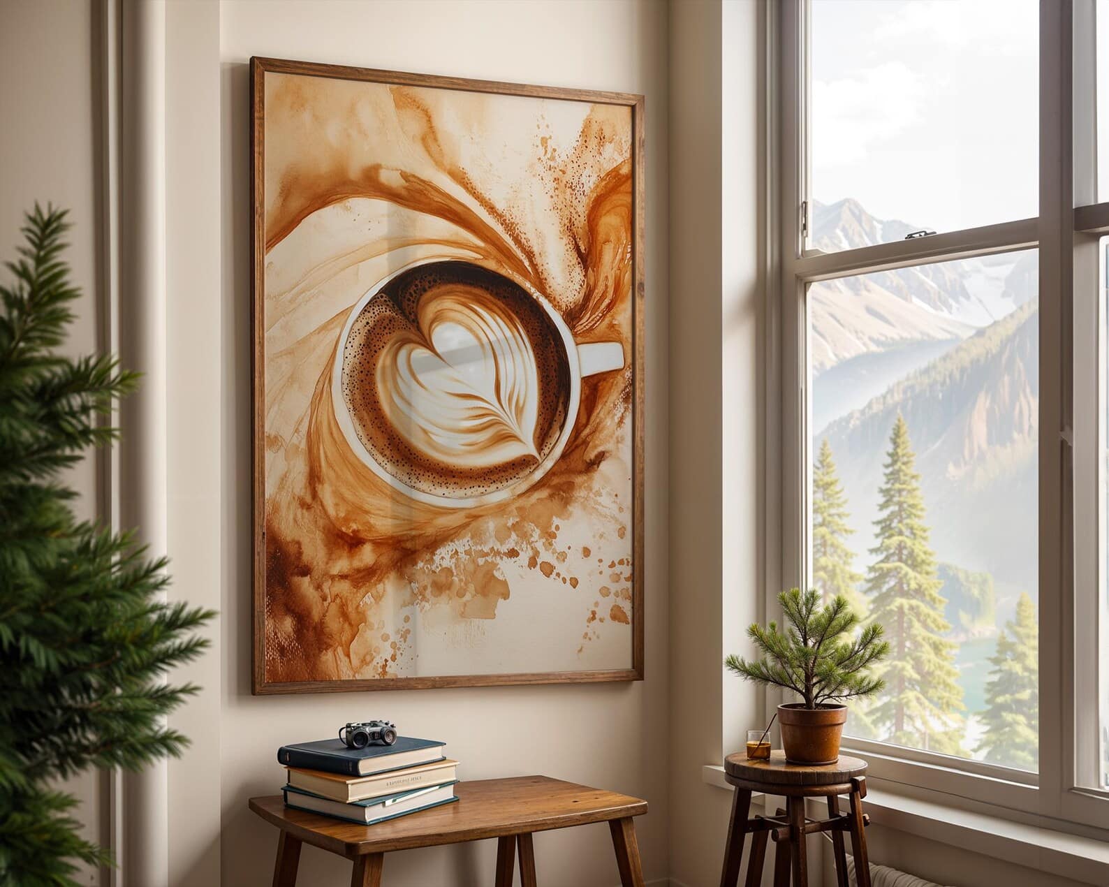 Abstract Coffee Wall Print, Modern Coffee Print, – close-up detail of frame and canvas texture