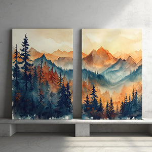 Golden Hour  Mountains and Forest – styled in a modern room setting