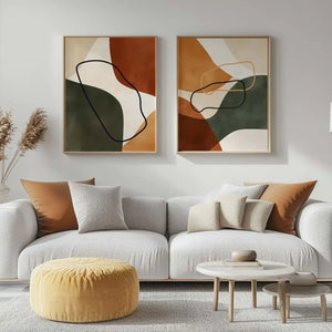 Mid Century Modern Abstract Wall Art Set of 2 – close-up detail of frame and canvas texture
