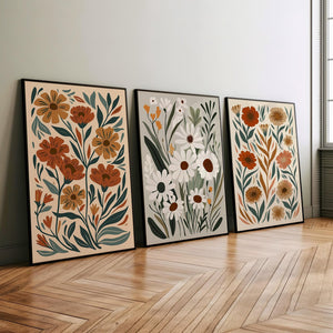 Modern Boho Abstract Floral Set of 3 – premium framed canvas wall art