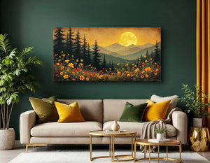 Full Moon Over Mountains Wall Art, – styled in a modern room setting