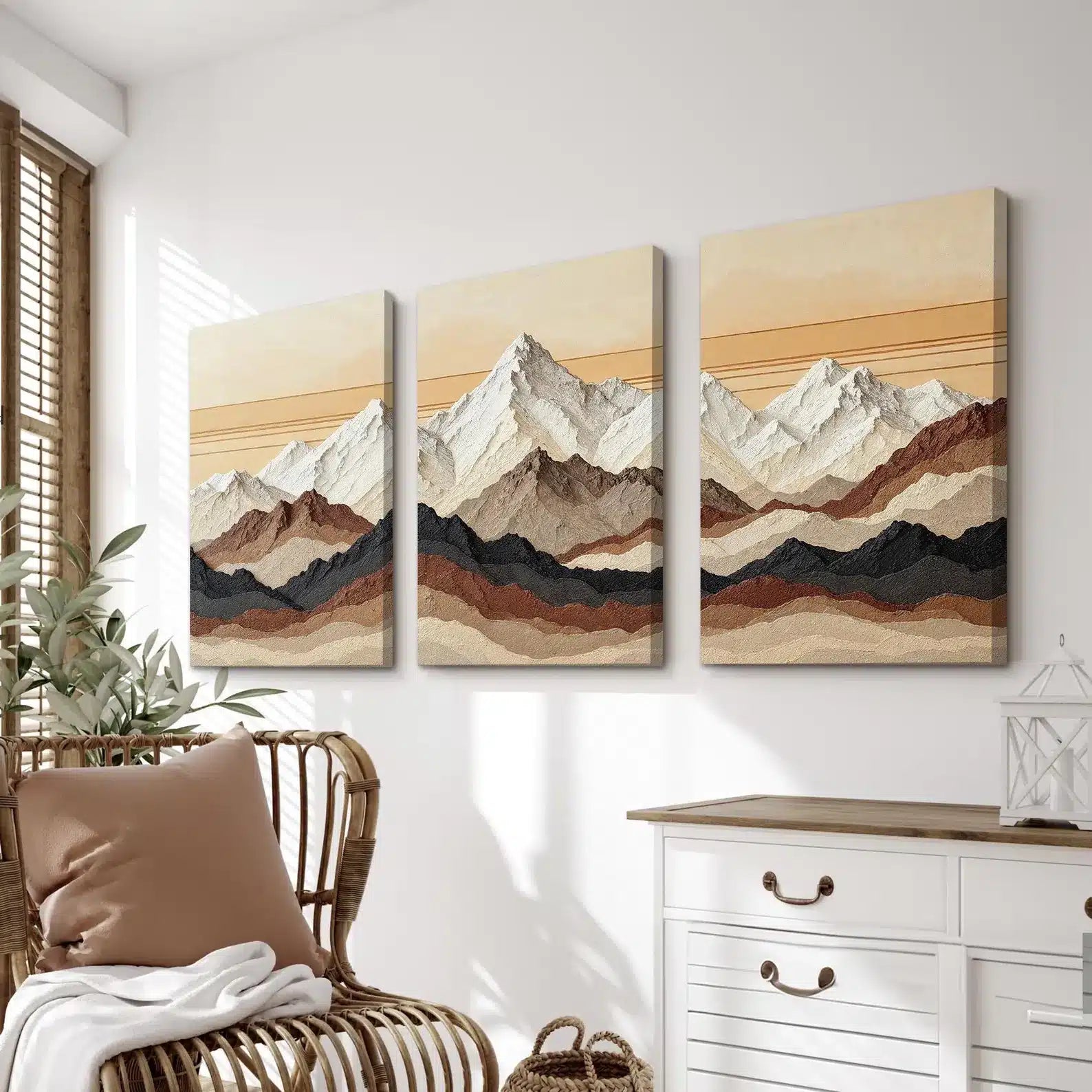 Modern Neutral Mountain Set of 3 – styled in a modern room setting