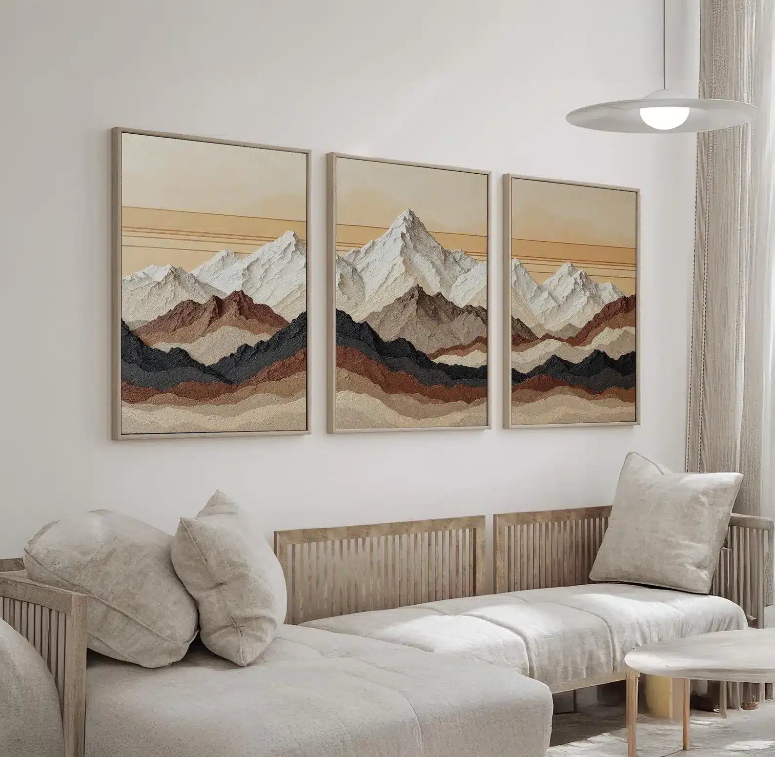 Modern Neutral Mountain Set of 3 – styled in a modern room setting