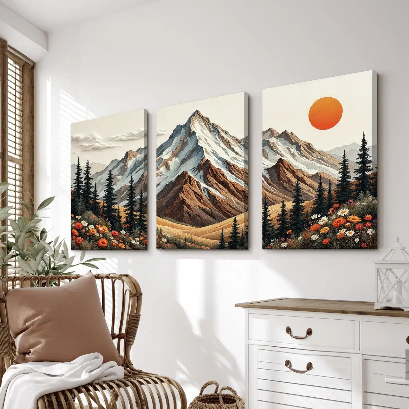 Mountain Landscape Wall Art Set – styled in a modern room setting