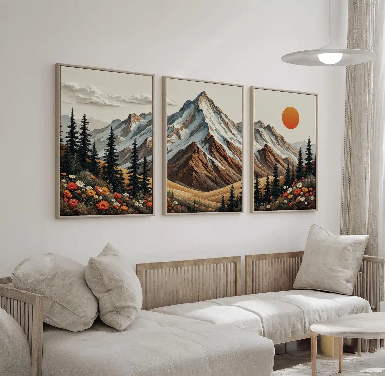 Mountain Landscape Wall Art Set – styled in a modern room setting