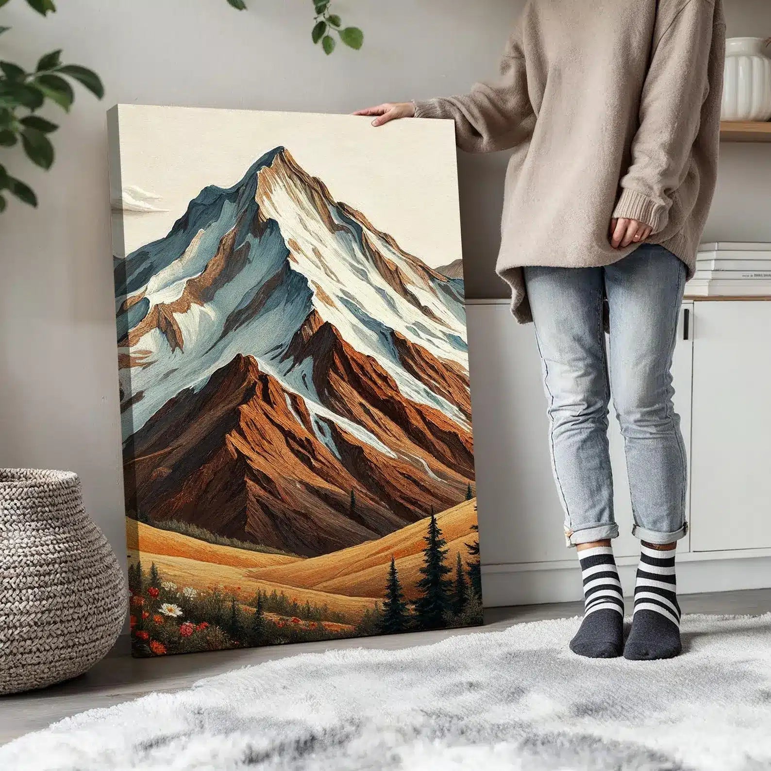 Mountain Landscape Wall Art Set – close-up detail of frame and canvas texture