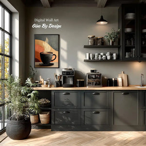 Modern Coffee Cup Wall Art – styled in a modern room setting