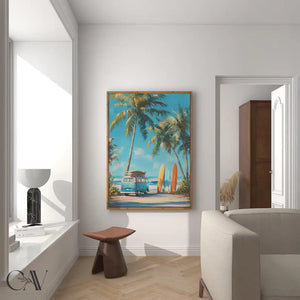Retro Beach Day Canvas Art Print – styled in a modern room setting